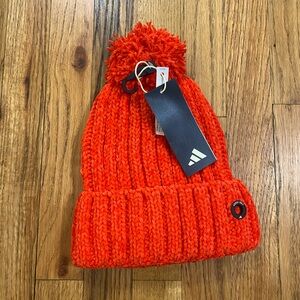 Adidas Woman's Beanie Bobble Hat Chenille Red/Orange Adults One Size HY1630